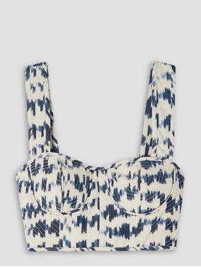 Ulla Johnson Blue and White Ikat Bustier Crop Top